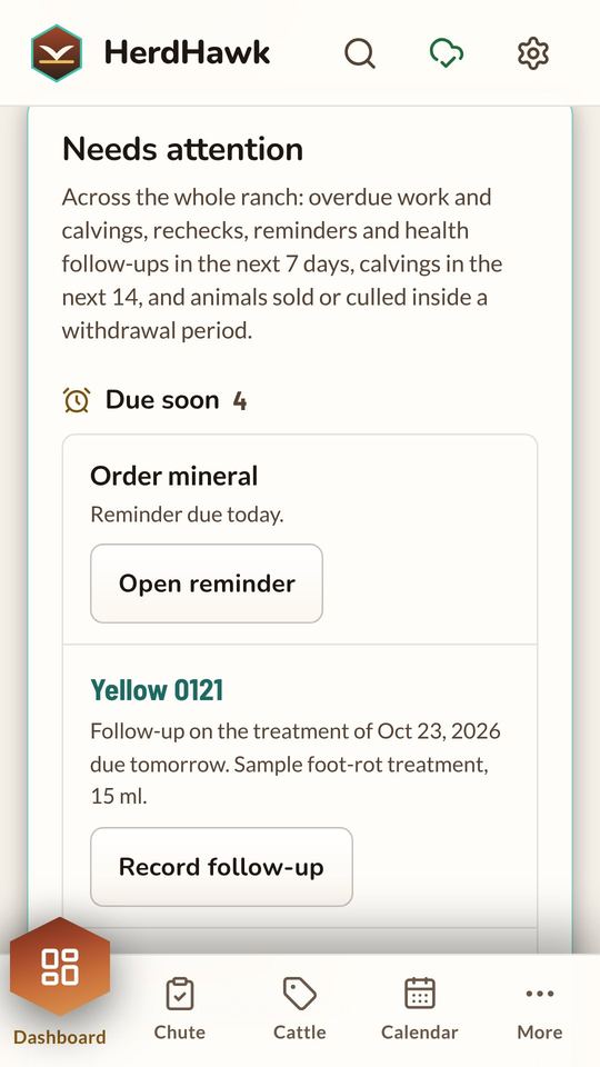 The dashboard's Needs attention list, Daylight theme.